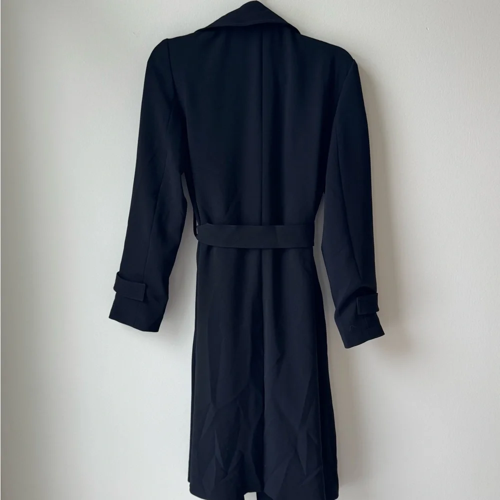Theory Women Black Lined Long Tie Belted Jacket Dress Size Medium